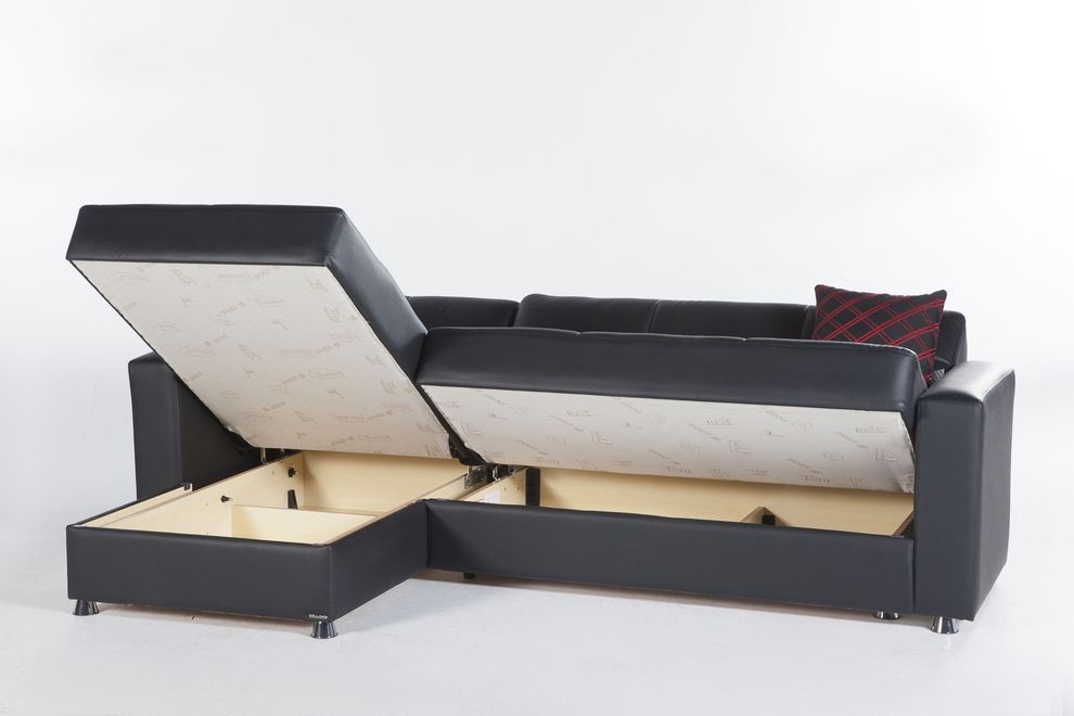 Black leatherette sectional sofa with sleeper & storage by Istikbal additional picture 5