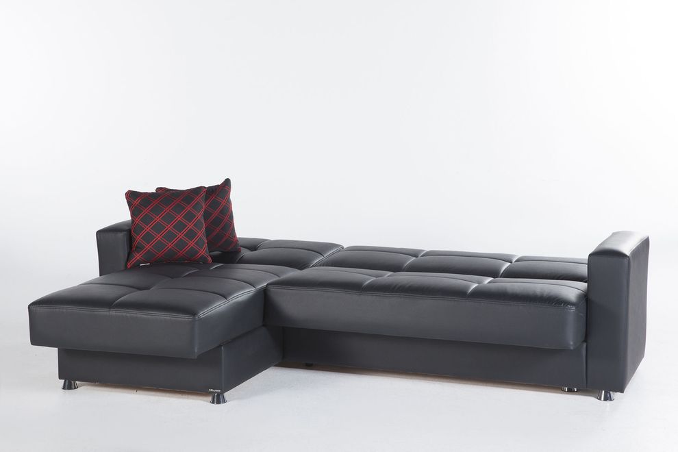 Black leatherette sectional sofa with sleeper & storage by Istikbal additional picture 6