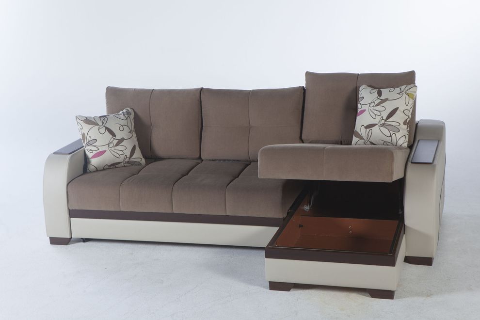 Fabric brown/cream sectional couch w/ bed-storage by Istikbal additional picture 2