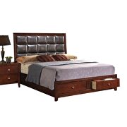 Brown pu & brown cherry queen bed w/storage by Acme additional picture 2