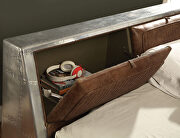 Retro brown top grain leather & aluminum queen bed w/storage by Acme additional picture 3