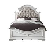 Beige pu upholstery headboard & antique white finish queen bed by Acme additional picture 3