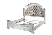 Beige pu upholstery headboard & antique white finish king bed by Acme additional picture 2