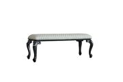 Two tone ivory fabric upholstery & charcoal finish legs bench by Acme additional picture 2