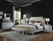 Beige pu scooped upholstered headboard & pearl gray finish king bed by Acme additional picture 17
