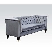 Blue/gray velvet sofa in mid-century style additional photo 2 of 1