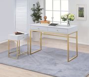 White / brass finish accent / end table by Acme additional picture 2
