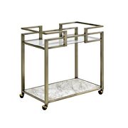 Clear glass/ faux marble shelf and wire brass finish base kitchen cart by Acme additional picture 2