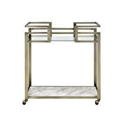 Clear glass/ faux marble shelf and wire brass finish base kitchen cart by Acme additional picture 3
