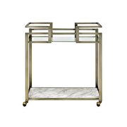 Clear glass/ faux marble shelf and wire brass finish base kitchen cart additional photo 3 of 2