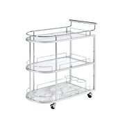 Clear glass shelf  & chrome finish base oval serving cart by Acme additional picture 2