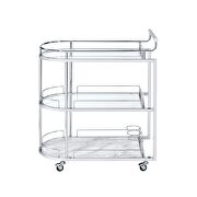 Clear glass shelf  & chrome finish base oval serving cart by Acme additional picture 3