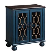 Antique blue finish pattern & clear glass front doors accent table by Acme additional picture 2