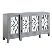 Antique gray finish pattern & mirror front doors accent table by Acme additional picture 2