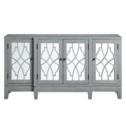 Antique gray finish pattern & mirror front doors accent table by Acme additional picture 3