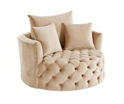 Beige velvet button tufted barrel chair by Acme additional picture 2