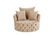 Beige velvet button tufted barrel chair by Acme additional picture 3