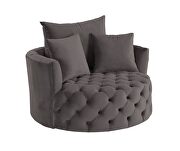 Gray velvet button tufted barrel chair by Acme additional picture 2