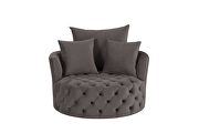 Gray velvet button tufted barrel chair by Acme additional picture 3