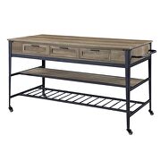 Rustic oak and black finish rectangular kitchen island by Acme additional picture 2