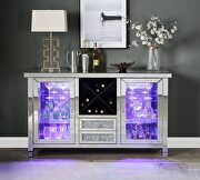 Beveled mirrored frame and faux diamonds inlay wine cabinet w/ led by Acme additional picture 3