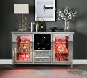 Beveled mirrored frame and faux diamonds inlay wine cabinet w/ led by Acme additional picture 4