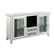 Beveled mirrored frame and faux diamonds inlay wine cabinet w/ led by Acme additional picture 6