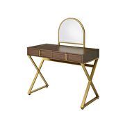 Walnut & gold finish rectangular vanity desk by Acme additional picture 3