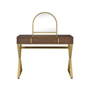 Walnut & gold finish rectangular vanity desk by Acme additional picture 4