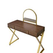 Walnut & gold finish rectangular vanity desk by Acme additional picture 5