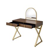 Walnut & gold finish rectangular vanity desk by Acme additional picture 6