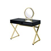 Black & gold finish rectangular vanity desk by Acme additional picture 3
