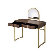 Walnut and gold finish frame vanity desk by Acme additional picture 6