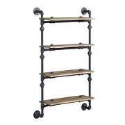 Oak & sandy black finish water pipe style wall shelf by Acme additional picture 2