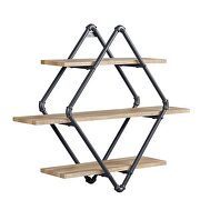 Oak & sandy black finish metal frame wall shelf by Acme additional picture 2