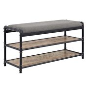 Gray fabric upholstery and oak/ sandy black finish shoe cabinet by Acme additional picture 2