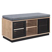 Oak & espresso finish padded seat cushion bench w/ storage by Acme additional picture 2