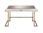 White pu & champagne finish vanity desk by Acme additional picture 3