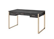 Champagne gold & black finish rectangular vanity desk w/ 2 usb by Acme additional picture 2