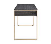 Champagne gold & black finish rectangular vanity desk w/ 2 usb by Acme additional picture 4