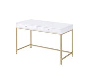 White high gloss & gold finish contemporary style vanity desk by Acme additional picture 2