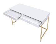 White high gloss & gold finish contemporary style vanity desk by Acme additional picture 6