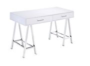White high gloss & chrome finish legs rectangular vanity desk by Acme additional picture 2