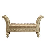 Tan pu upholstery & gold finish base bench by Acme additional picture 2