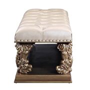 Light gold pu leather upholstery and brown/ gold finish base bench by Acme additional picture 3