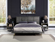 Gray top grain leather padded headboard king bed by Acme additional picture 11