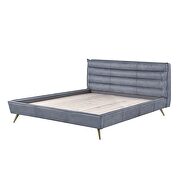 Gray top grain leather upholstered modern queen bed by Acme additional picture 9