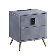 Gray top grain leather nightstand w/ usb plug charge additional photo 2 of 6
