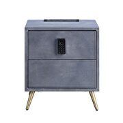 Gray top grain leather nightstand w/ usb plug charge by Acme additional picture 3