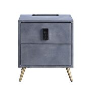 Gray top grain leather nightstand w/ usb plug charge additional photo 3 of 6